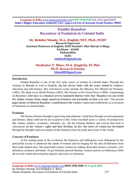 Panditaramabai Pdf Feminism Gender Studies