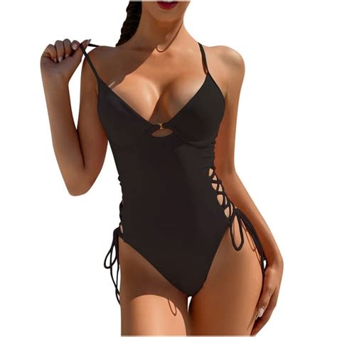 One Piece Swimsuits For Womens Plunge Side Tie Monokini Bathing Suit