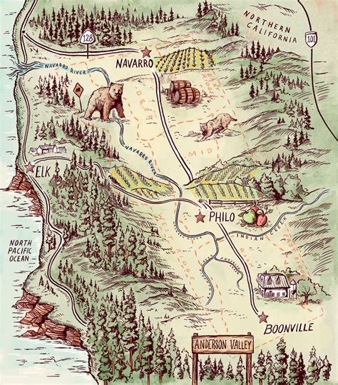 Anderson Valley illustrated Map, Wine & Spirits Magazine — Derik Hobbs