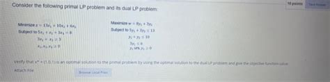 Solved Consider The Following Primal Lp Problem And Its Dual