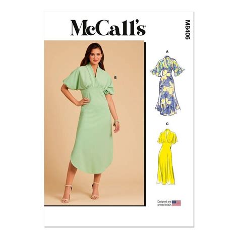 Mccalls M8406 Misses Dress With Sleeve And Hemline Variations Pattern White