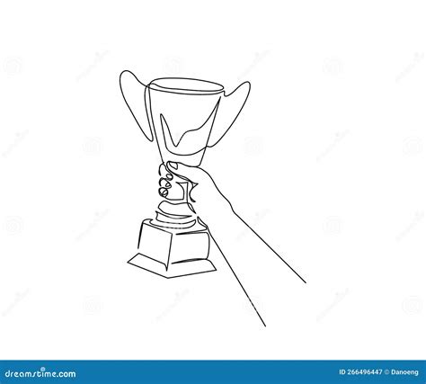 Continuous One Line Drawing Of Hand Holding Trophy Cup Award Winner