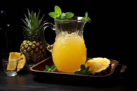 Premium Photo Pineapple Juice In A Glass Jar With A Slice Of