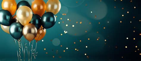 Premium Photo | Colourful balloons in blue and gold on a blue ...