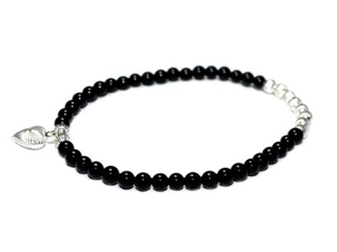 Bracelet Pierres Boules D Agate Noire Coeur Argent Davelli