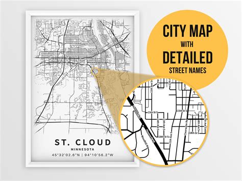 St. Cloud MN Map Print With Street Names Minnesota USA City | Etsy