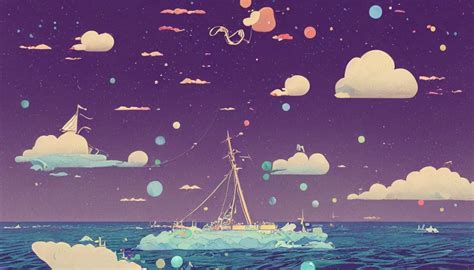 A Sailing Ship In The Sea With Bubbles Floating And A Stable