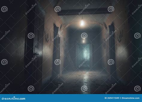 A Haunted House S Dark Corridor Filled With An Eerie Supernatural Fog