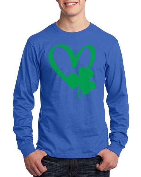 St Patricks Day Shamrock Heart Mens Long Sleeve T Shirt Irish Clover