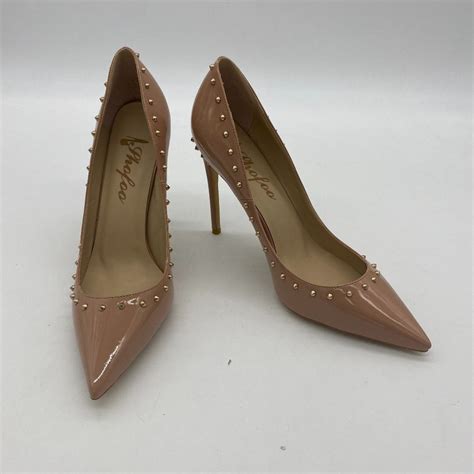 Nude Pointed Toe High Heel Stilettos Rivets Pump Gem