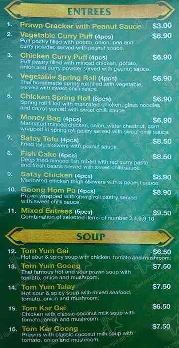 Menu at Emerald Thai Restaurant, Emerald