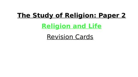 Aqa Religious Studies Revision Cards Religion And Life Teaching