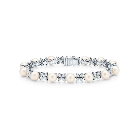 Tiffany Victoria® Tennis Bracelet in Platinum with Diamonds and Pearls ...