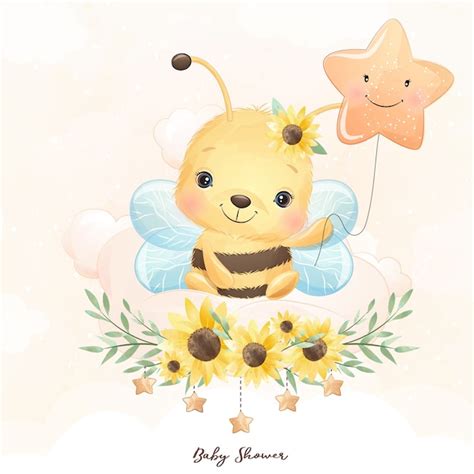 Abeja Linda Del Doodle Con Ilustraci N Floral Vector Premium