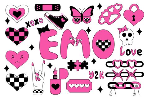 Set of Emo Elements. Y2k Style Graphic by Darinov Art · Creative Fabrica