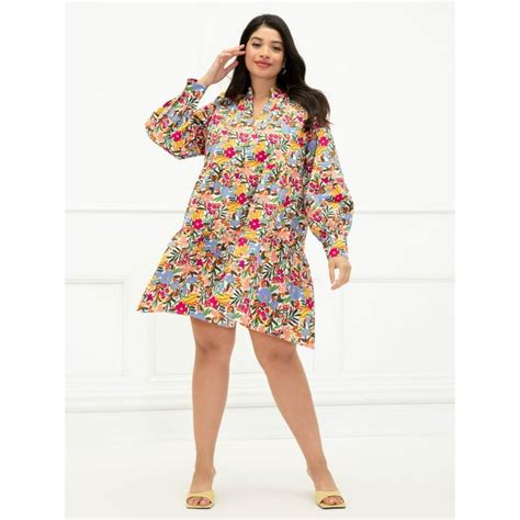 Eloquii Elements Womens Plus Size Tiered Floral Print Easy Dress