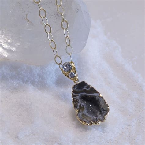 Handmade Raw Mineral Jewelry Geode Necklace By Pauletta Brooks