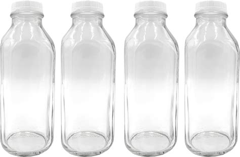 The Dairy Shoppe 1 Qt Glass Milk Bottle 32 Oz Tall Round Style 2 Pack Home And Kitchen