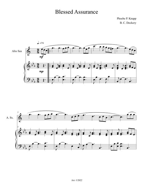 Blessed Assurance Alto Sax Solo With Piano Accompaniment Arr B C