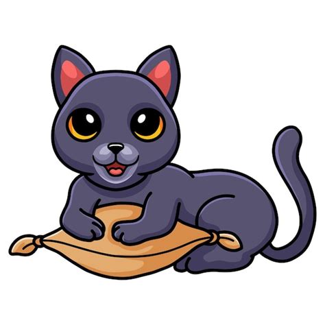 Bonito Desenho De Gato Chartreux No Travesseiro Vetor Premium