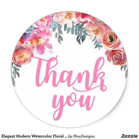 Elegant Modern Watercolor Floral Thank You Classic Round Sticker Wedding Stickers Labels