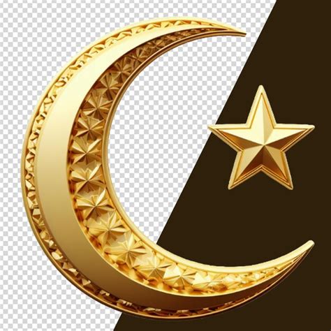 Premium PSD Golden Crescent Moon With Stars Isolated On Transparent