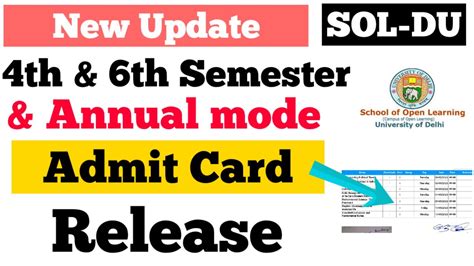 DU SOL 2nd 4th 6th Semester Annual Mode Admit Card Release 2023