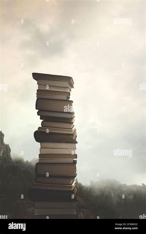 Concept Of Power Of Knowledge Stack Of Books Reaching Up To The Sky