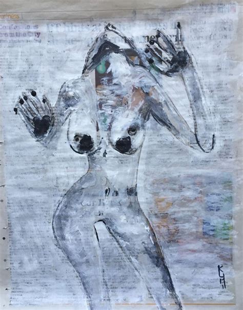 Pleasure On Newspaper Naked Woman Art Nude Portrait Sexy Woman 37x29cm