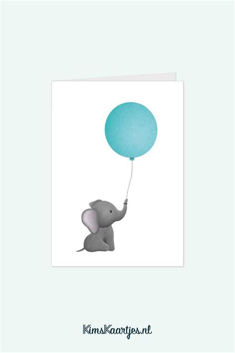 Wenskaart Olifant Met Ballonnen Geboorte Felicitatie Kaart Incl