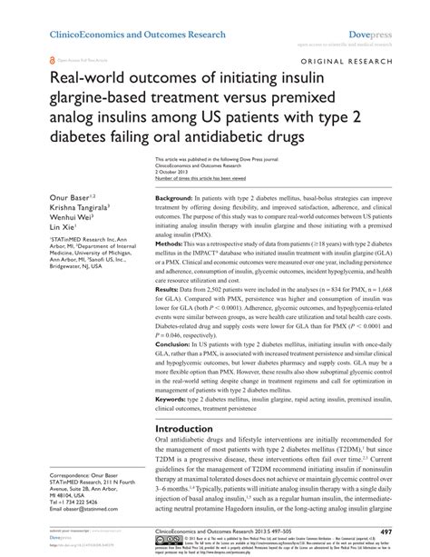 PDF Real World Outcomes Of Initiating Insulin Glargine Based