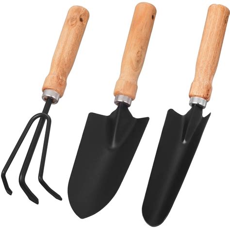 Garden Tool Sets Wooden Handle Black Metal Gardening Trowels Cultivator And Trans Planter