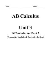 Ab Unit 3 Differentiation Part 2 Chain Rule Implicit Packet Pdf Name