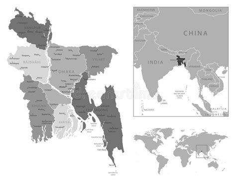 Mapa Blanco Y Negro Altamente Detallado De Bangladesh Ilustración del