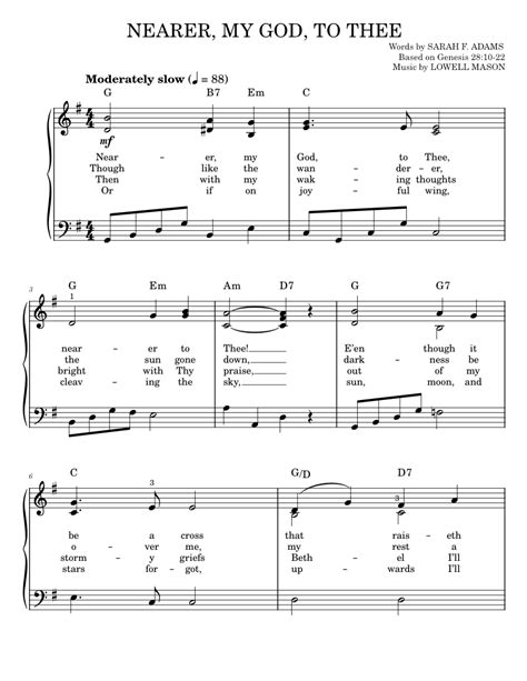 Nearer My God To Thee Sheet Music For Piano By Sarah F Adams