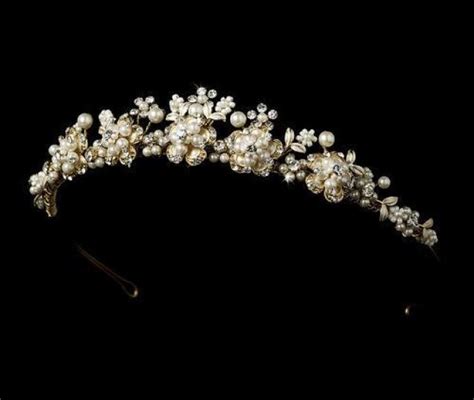 Nwt Elegant Pearl And Rhinestone Gold Plated Floral Bridal Wedding Tiara 2065433 Weddbook