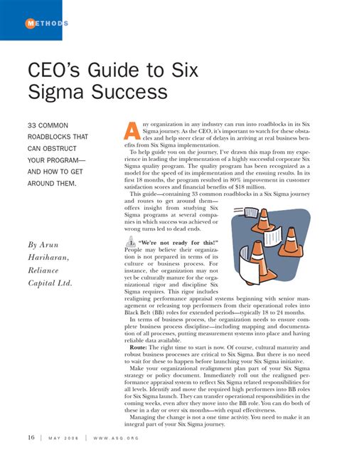 Ceos Guide To Six Sigma Success 33 Common Roadblocks Pdf Six