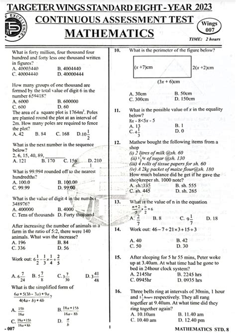 2023 KCPE TARGETER WINGS CONTINUOUS ASSESMENT TEST 007