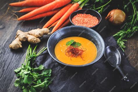 Premium Photo Roasted Pumpkin And Carrot Soup With Red Lentils Ginger And Chili