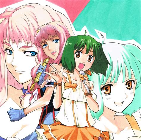 Ranka Lee Sheryl Nome Multiple Girls Green Hair Blue Eyes Breasts Long Hair Short Hair M