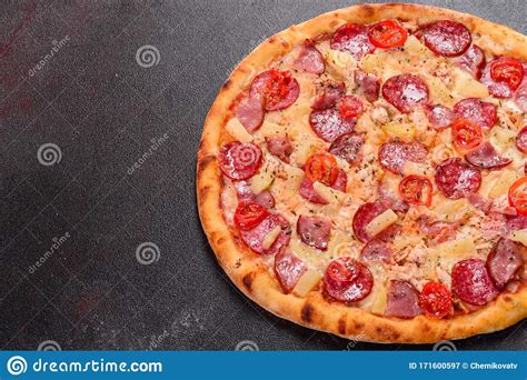 Pepperoni Pizza With Mozzarella Cheese Salami Ham Stock Image Image