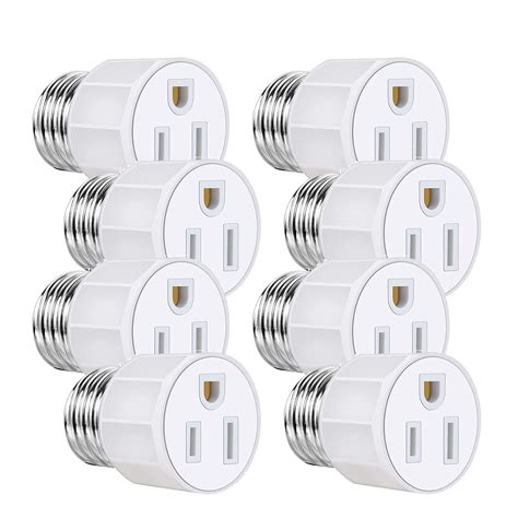 8 Pack Light Socket To Plug Adapter E26 E27 3 Prong Light Socket Outlet Light Bulb Outlet