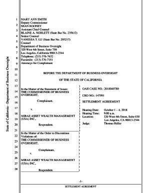 Fillable Online California Department Of Business Oversight Settlement