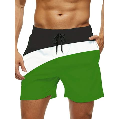 Quick Dry Color Block Mens Swim Trunks With Drawstring Perfect For