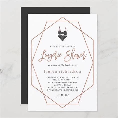 Faux Rose Gold Geometric Lingerie Shower Invitation Zazzle