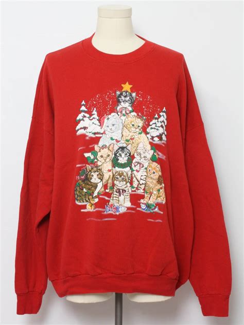 90s Vintage Cat Tastic Ugly Christmas Sweatshirt 90s Authentic