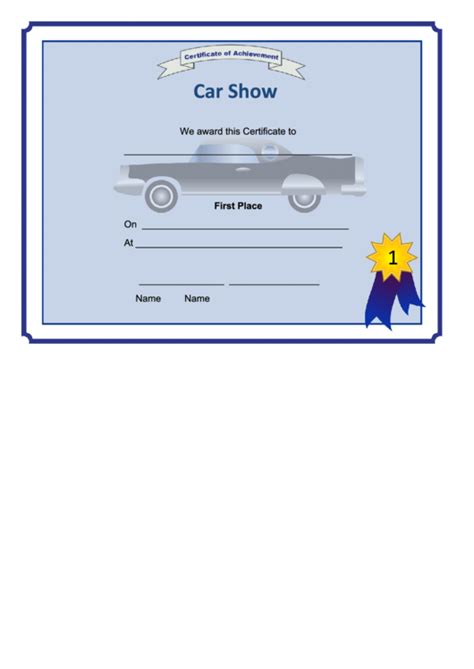 Fillable Car Show 1st Place Certificate Printable Pdf Download