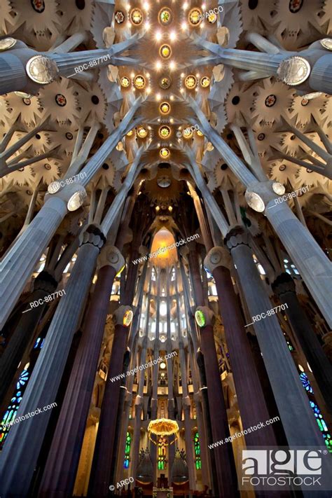 Interior View Of Sagrada Familia By Antoni Gaudi Barcelona Spain