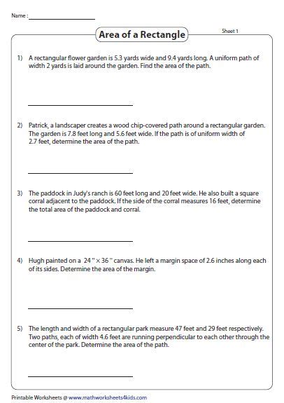 Area Of Rectangular Paths Word Problems