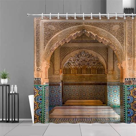 Waterproof Fabric Shower Curtain Arabic Arch Morocco Antique Doors